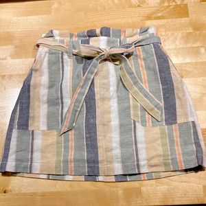 Paper bag striped mini skirt.